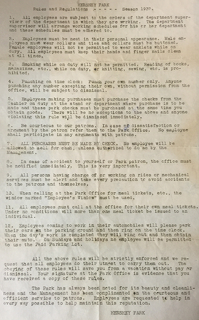 1937 Hershey Park Rules & Regulations [small]
