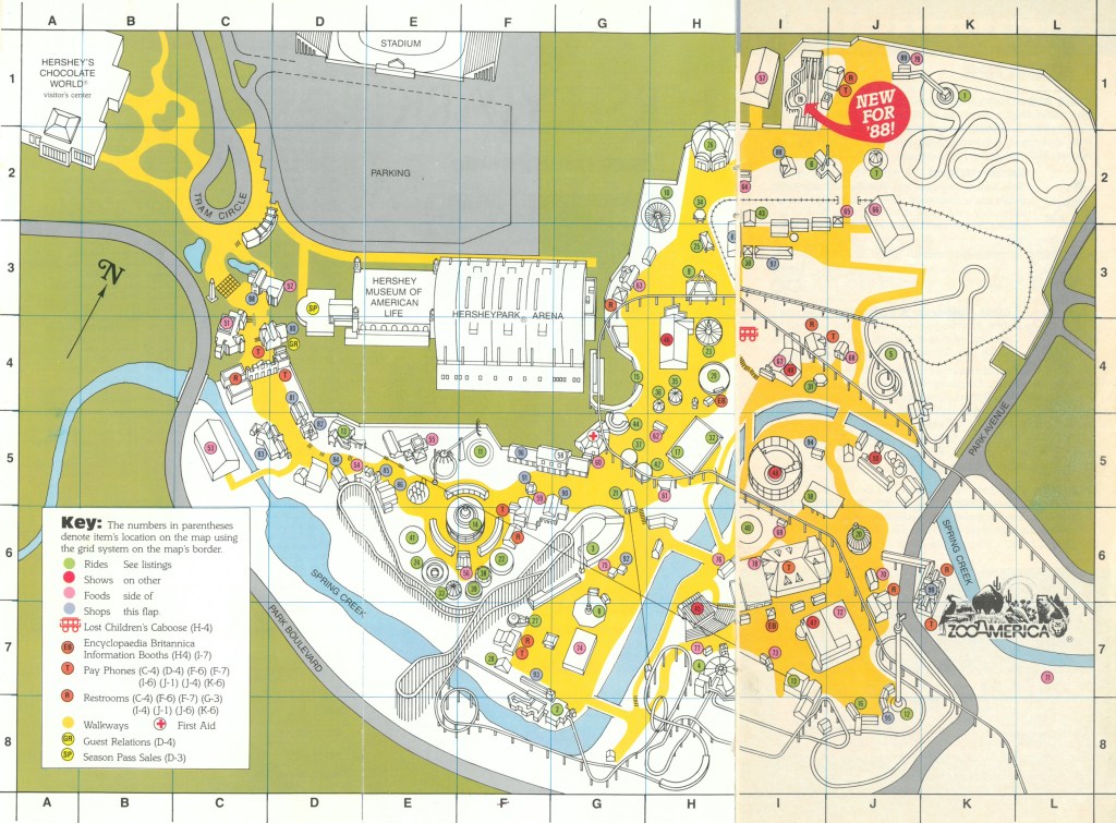 Hersheypark map - Summer - 1988