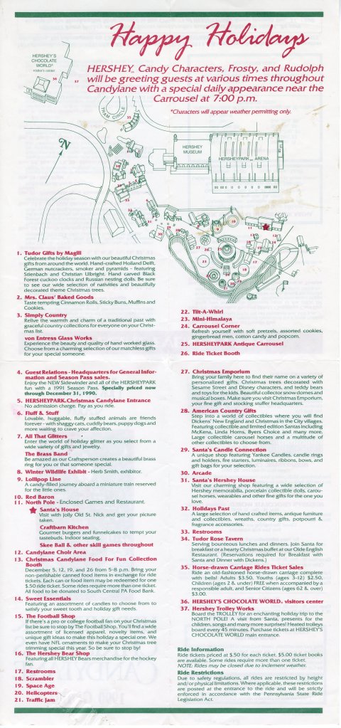 1990 Hersheypark Christmas Candylane map