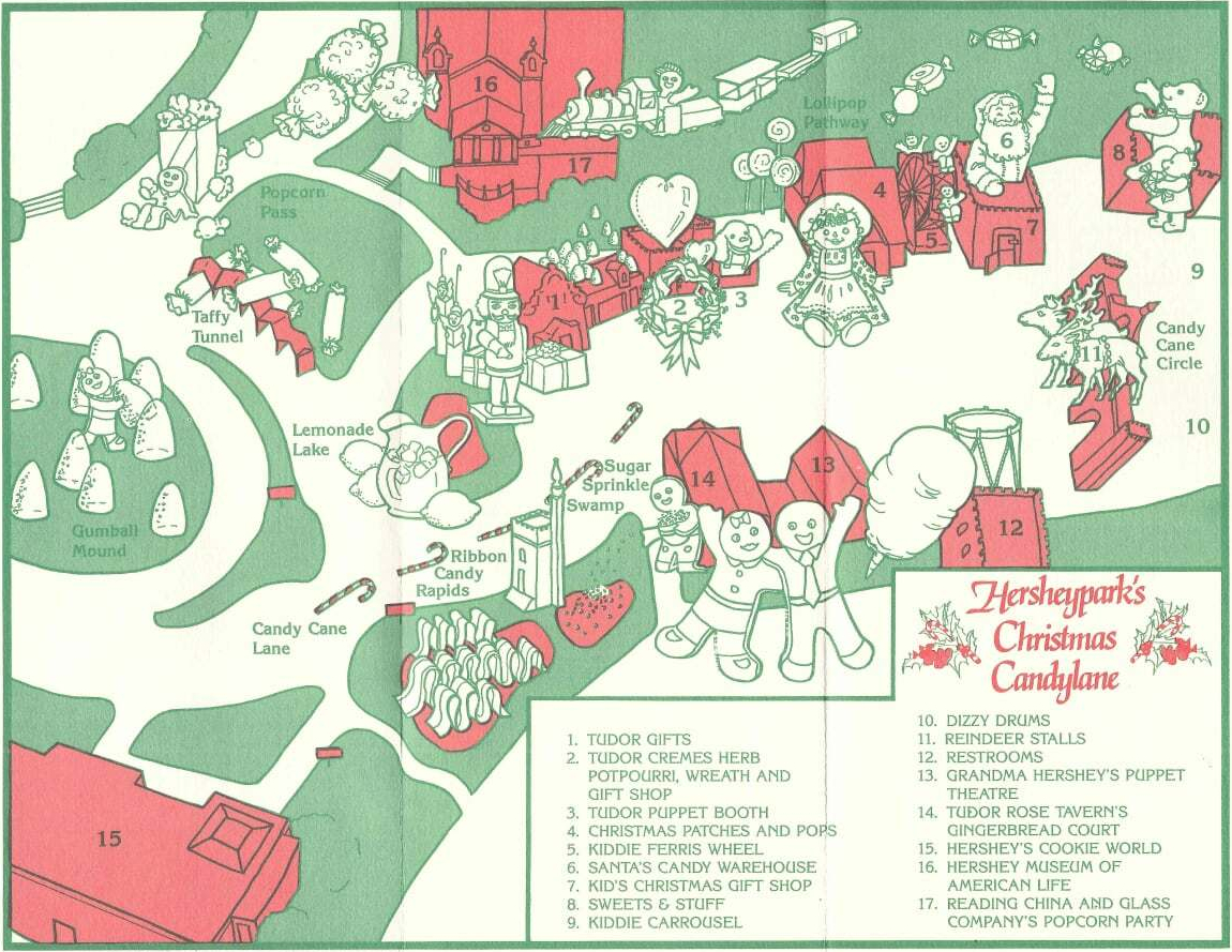 Hersheypark's Christmas Candylane in 1983. Map is courtesy of Hershey-Derry Township Historical Society.