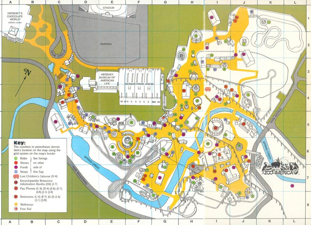 Hersheypark map - Summer - 1987